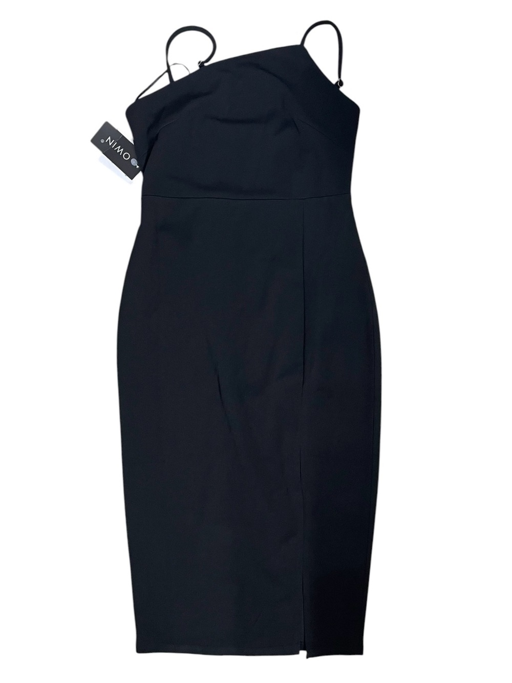OWIN Black Bodycon Midi Dress Women’s Medium Spaghetti Strap NWT